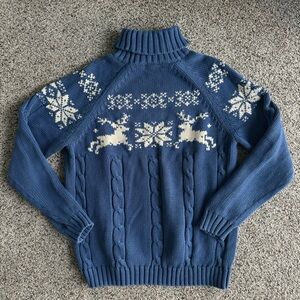 Lands' End Navy Sweater with Cream Accents